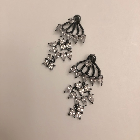 Express Ear Jackets Cubic Zirconia Studs and Stones on Gunmetal Black NWT - Picture 2 of 5